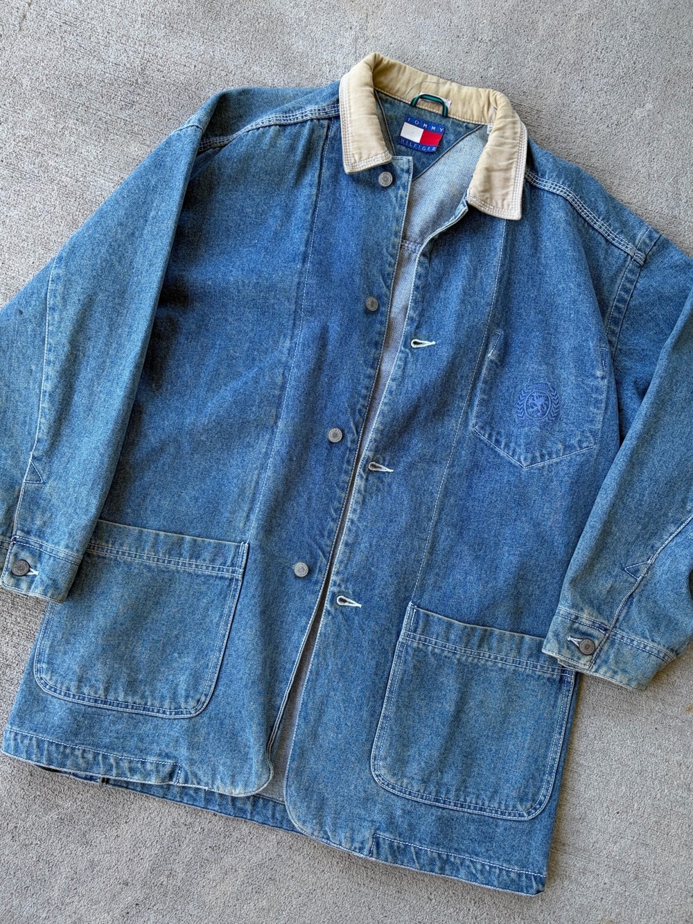 Vintage 90s Tommy Hilfiger denim jean jacket chore coat barn jacket streetwear